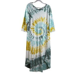 Vasna Hi-Low Tie Dye 3/4 Sleeve Dress Women’s 1X Aqua/Yellow NWT Made in Italy